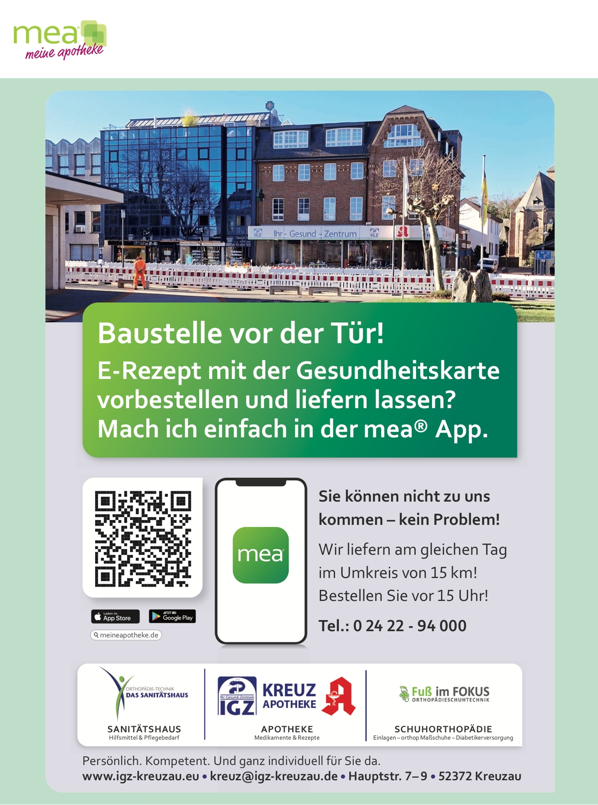 Hinweisplakat auf Baustelle vor der Apotheke 